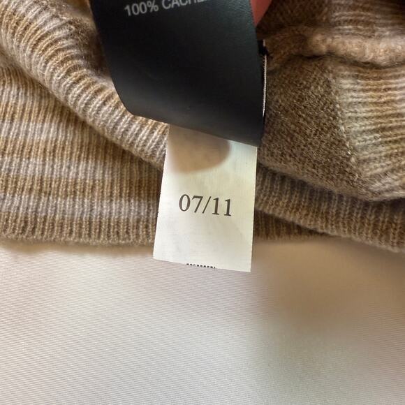 Marks & Spencer Pure Cashmere Striped V-Neck Sweater UK 12 (M/L) Camel Mix - Picture 14 of 14